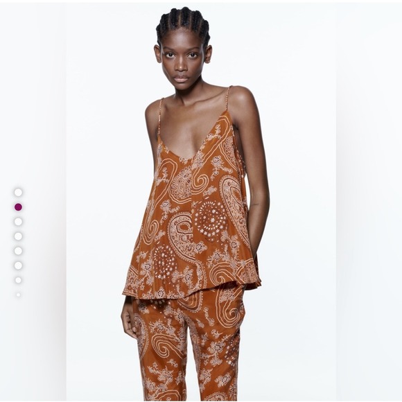 Zara Pants - Zara set - tank & pants bandana print. L top, XL pants‎ Brown Pockets Cupro